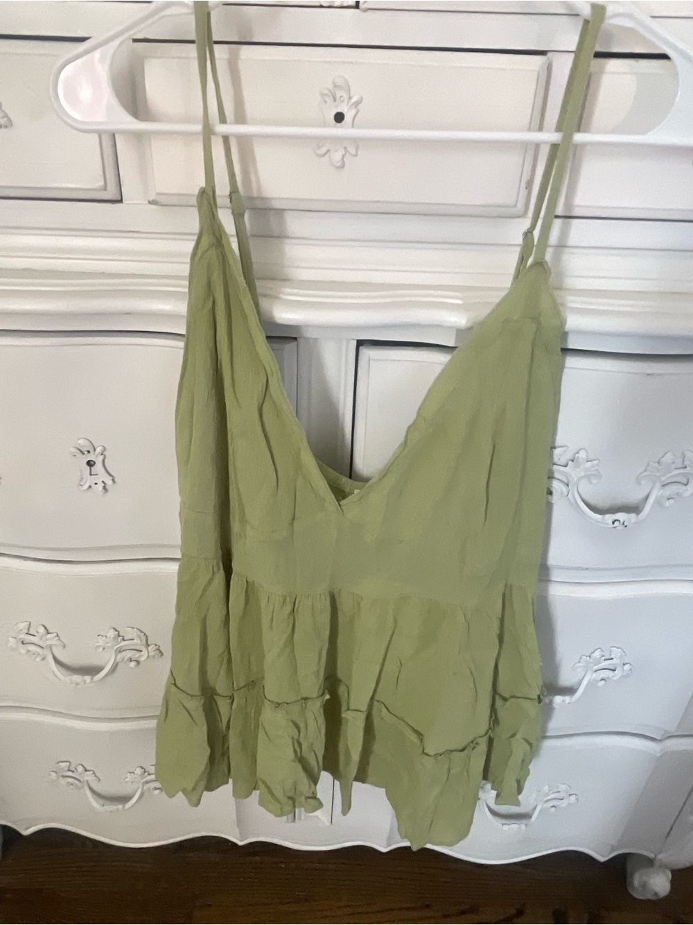 American Threads Olive Green Tiered Ruffle Spaghetti Strap Camisole